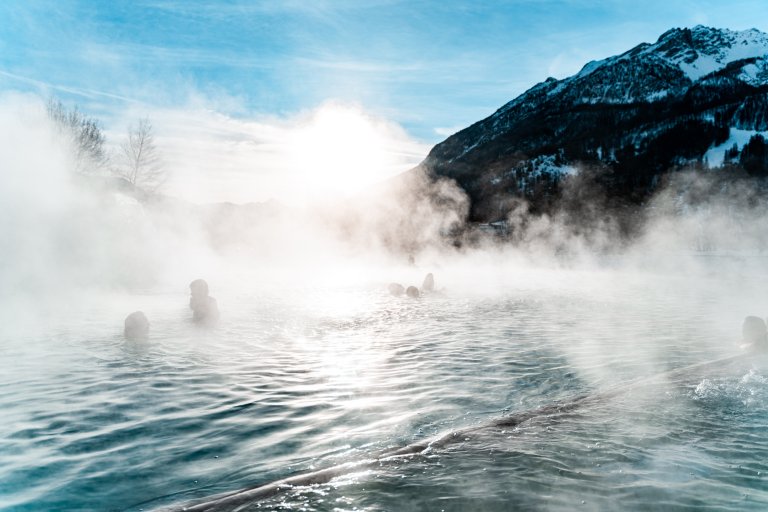 Espace Grands Bains, bassin extérieur en hiver